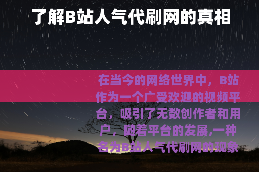 了解B站人气代刷网的真相