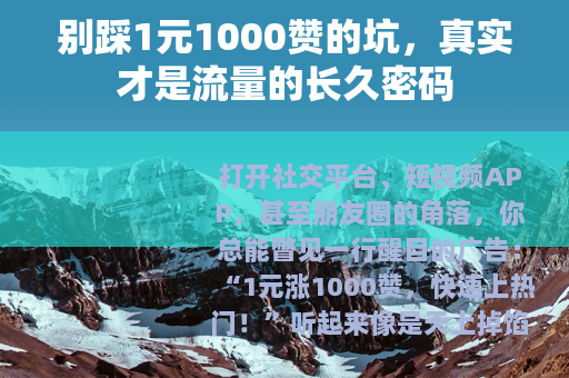 别踩1元1000赞的坑，真实才是流量的长久密码