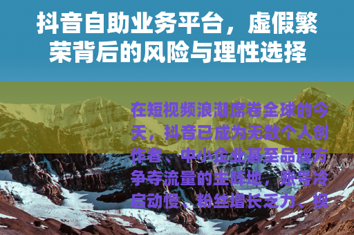 抖音自助业务平台，虚假繁荣背后的风险与理性选择