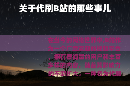 关于代刷B站的那些事儿