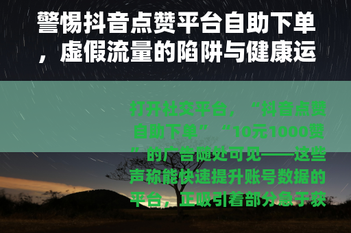 警惕抖音点赞平台自助下单，虚假流量的陷阱与健康运营的正道