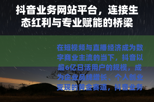 抖音业务网站平台，连接生态红利与专业赋能的桥梁
