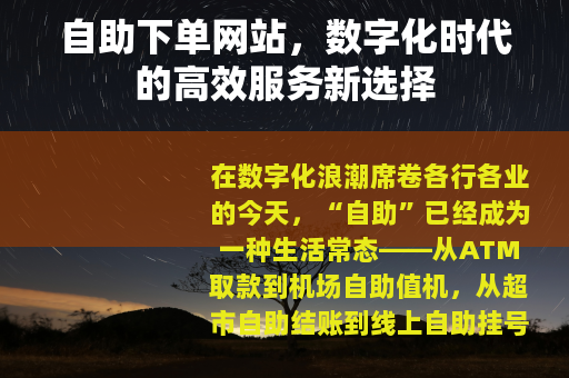 自助下单网站，数字化时代的高效服务新选择