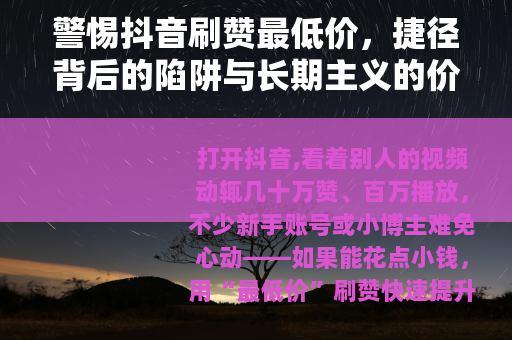 警惕抖音刷赞最低价，捷径背后的陷阱与长期主义的价值