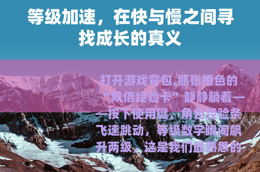 等级加速，在快与慢之间寻找成长的真义
