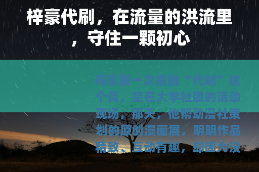 梓豪代刷，在流量的洪流里，守住一颗初心