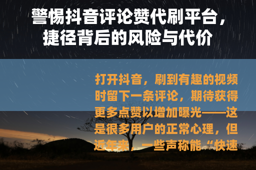 警惕抖音评论赞代刷平台，捷径背后的风险与代价