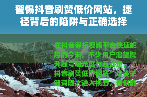 警惕抖音刷赞低价网站，捷径背后的陷阱与正确选择