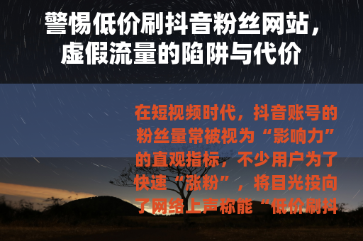 警惕低价刷抖音粉丝网站，虚假流量的陷阱与代价