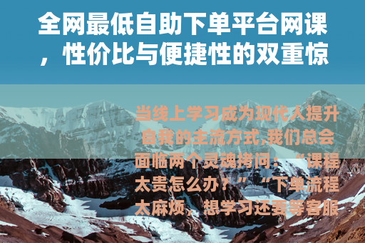 全网最低自助下单平台网课，性价比与便捷性的双重惊喜