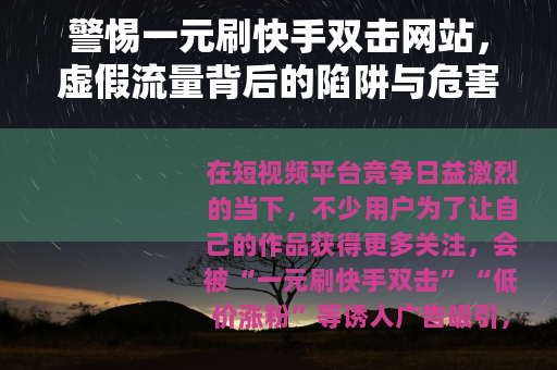 警惕一元刷快手双击网站，虚假流量背后的陷阱与危害