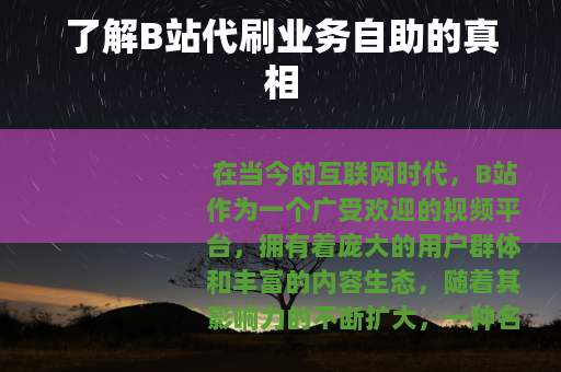 了解B站代刷业务自助的真相