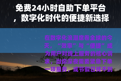 免费24小时自助下单平台，数字化时代的便捷新选择