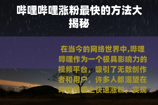 哔哩哔哩涨粉最快的方法大揭秘