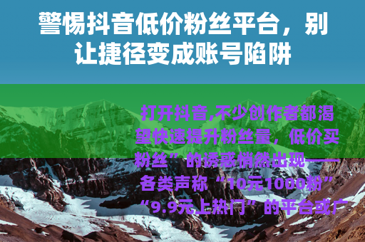 警惕抖音低价粉丝平台，别让捷径变成账号陷阱