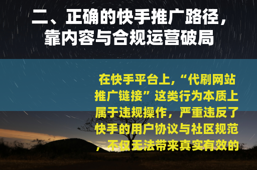 二、正确的快手推广路径，靠内容与合规运营破局