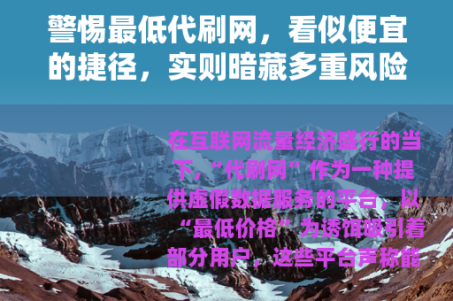 警惕最低代刷网，看似便宜的捷径，实则暗藏多重风险