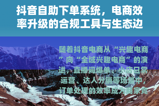 抖音自助下单系统，电商效率升级的合规工具与生态边界
