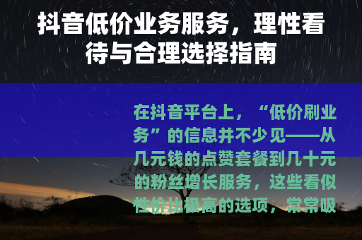 抖音低价业务服务，理性看待与合理选择指南
