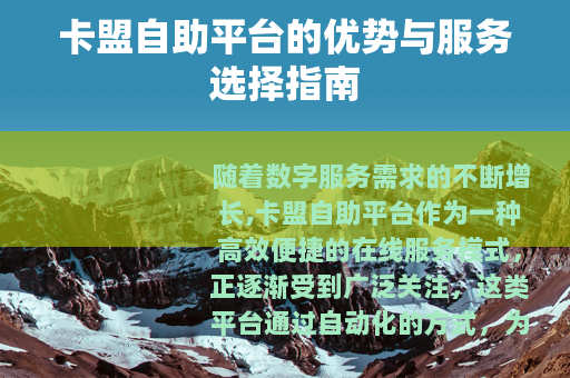 卡盟自助平台的优势与服务选择指南