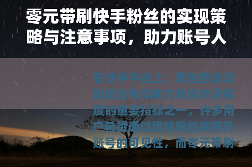 零元带刷快手粉丝的实现策略与注意事项，助力账号人气提升