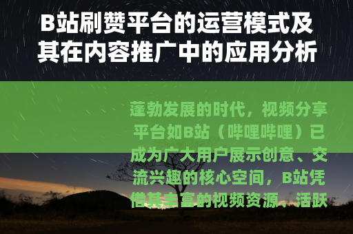 B站刷赞平台的运营模式及其在内容推广中的应用分析