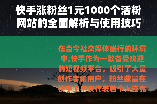 快手涨粉丝1元1000个活粉网站的全面解析与使用技巧