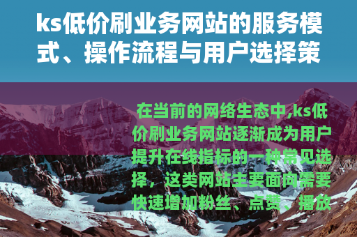 ks低价刷业务网站的服务模式、操作流程与用户选择策略