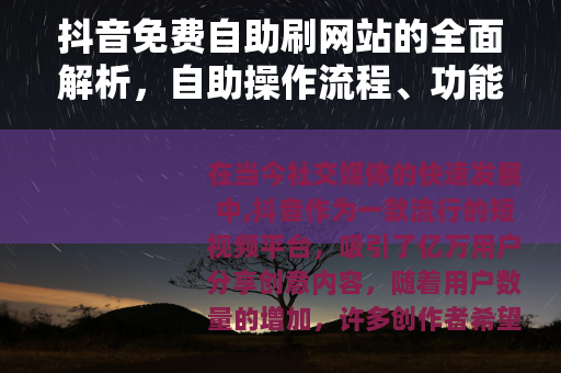 抖音免费自助刷网站的全面解析，自助操作流程、功能特点与效果评估
