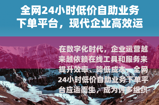 全网24小时低价自助业务下单平台，现代企业高效运营的得力助手