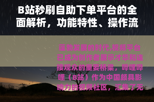 B站秒刷自助下单平台的全面解析，功能特性、操作流程与效果评估