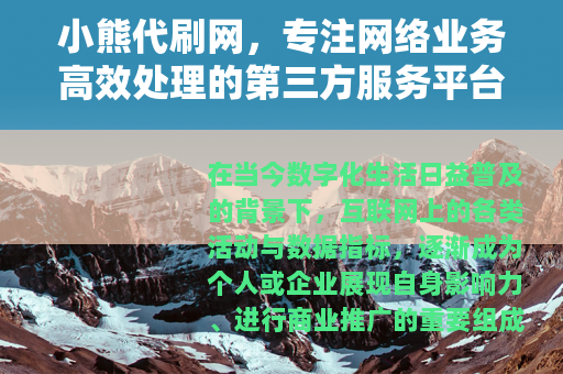 小熊代刷网，专注网络业务高效处理的第三方服务平台