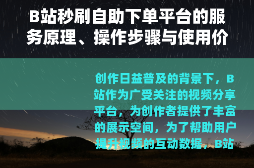 B站秒刷自助下单平台的服务原理、操作步骤与使用价值详细说明