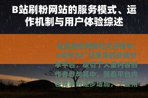 B站刷粉网站的服务模式、运作机制与用户体验综述