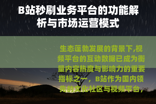 B站秒刷业务平台的功能解析与市场运营模式