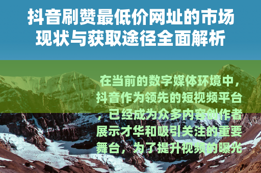 抖音刷赞最低价网址的市场现状与获取途径全面解析