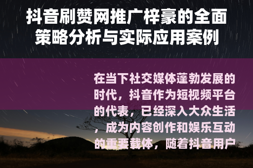 抖音刷赞网推广梓豪的全面策略分析与实际应用案例