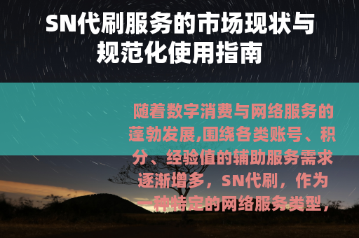 SN代刷服务的市场现状与规范化使用指南