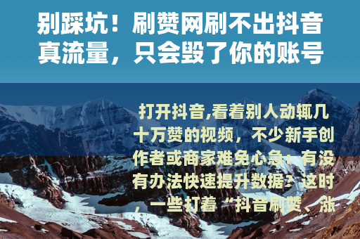 别踩坑！刷赞网刷不出抖音真流量，只会毁了你的账号