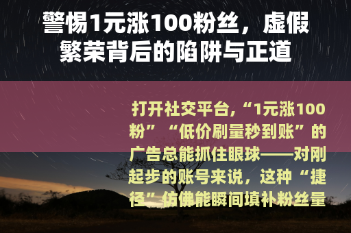 警惕1元涨100粉丝，虚假繁荣背后的陷阱与正道