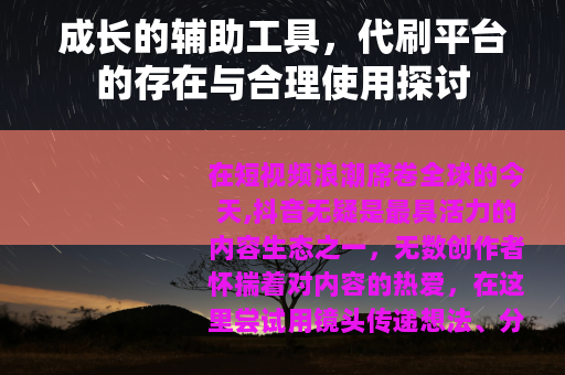 成长的辅助工具，代刷平台的存在与合理使用探讨