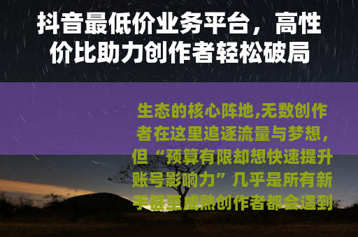 抖音最低价业务平台，高性价比助力创作者轻松破局