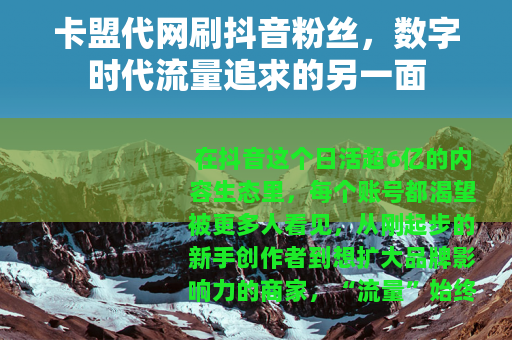 卡盟代网刷抖音粉丝，数字时代流量追求的另一面