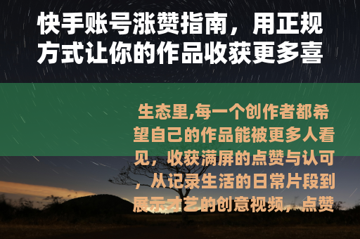 快手账号涨赞指南，用正规方式让你的作品收获更多喜爱