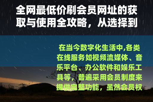 全网最低价刷会员网址的获取与使用全攻略，从选择到操作步骤详解