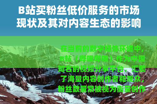 B站买粉丝低价服务的市场现状及其对内容生态的影响