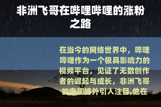 非洲飞哥在哔哩哔哩的涨粉之路