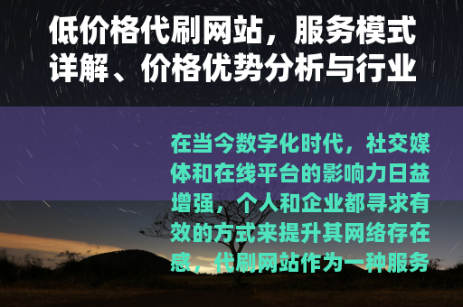 低价格代刷网站，服务模式详解、价格优势分析与行业应用案例研究