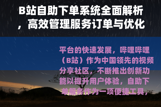 B站自助下单系统全面解析，高效管理服务订单与优化内容创作流程
