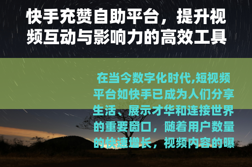快手充赞自助平台，提升视频互动与影响力的高效工具使用指南